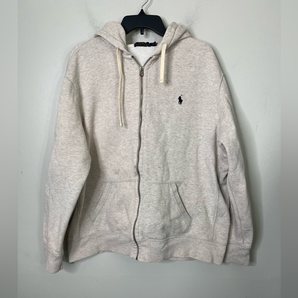 Polo Ralph Lauren Men’s zipper front vintage heavy weight hoodie Sz XL Oatmeal
